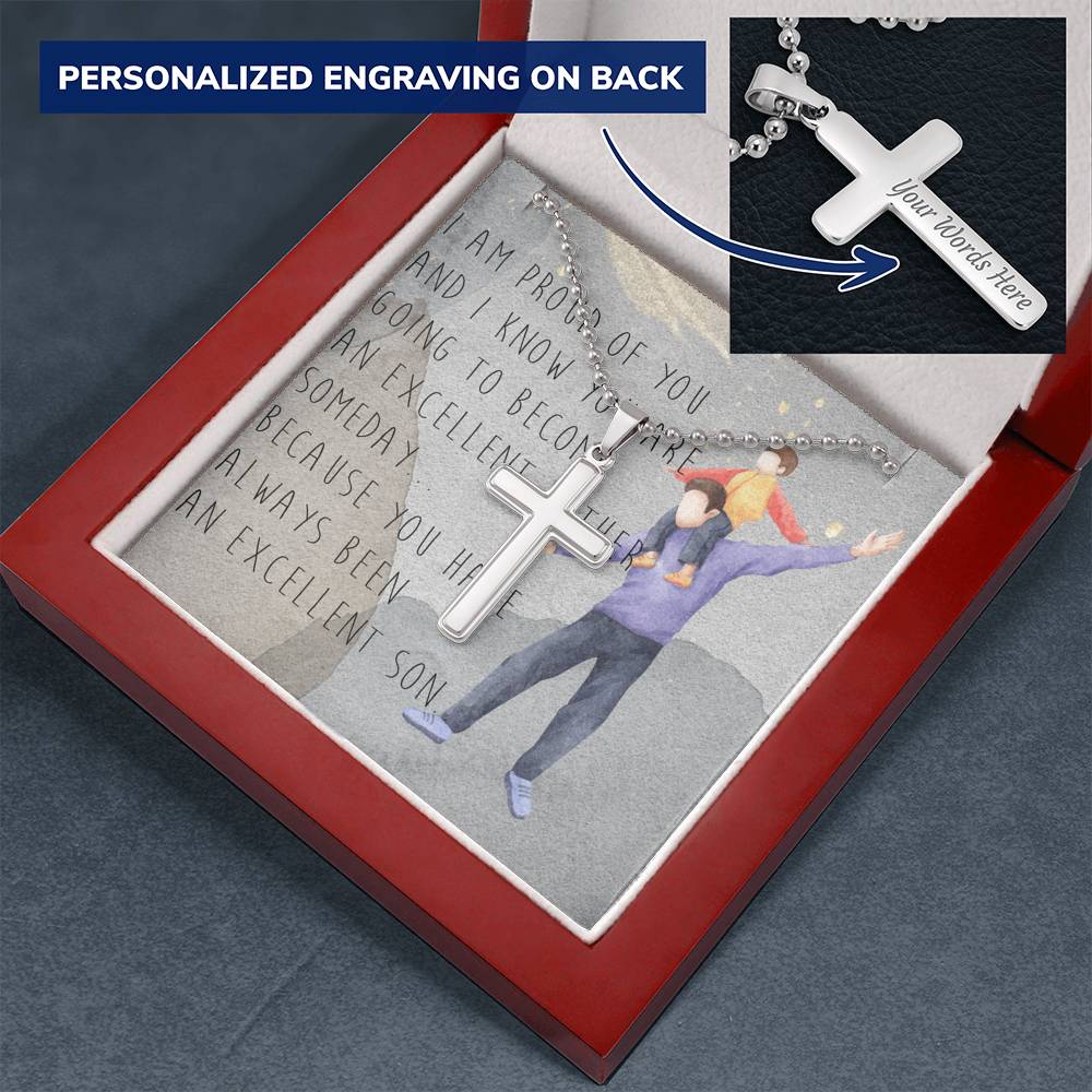 Personalized Cross Necklace | Dad's Gift to Son | Proud Dad | Excellent Son