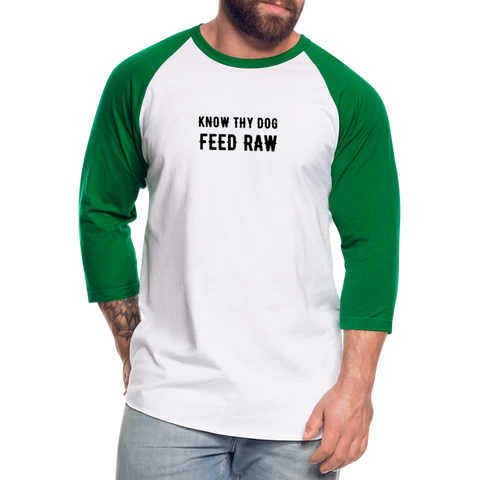 Image of Know Thy Dog Feed Raw Baseball T-Shirt - white/kelly green