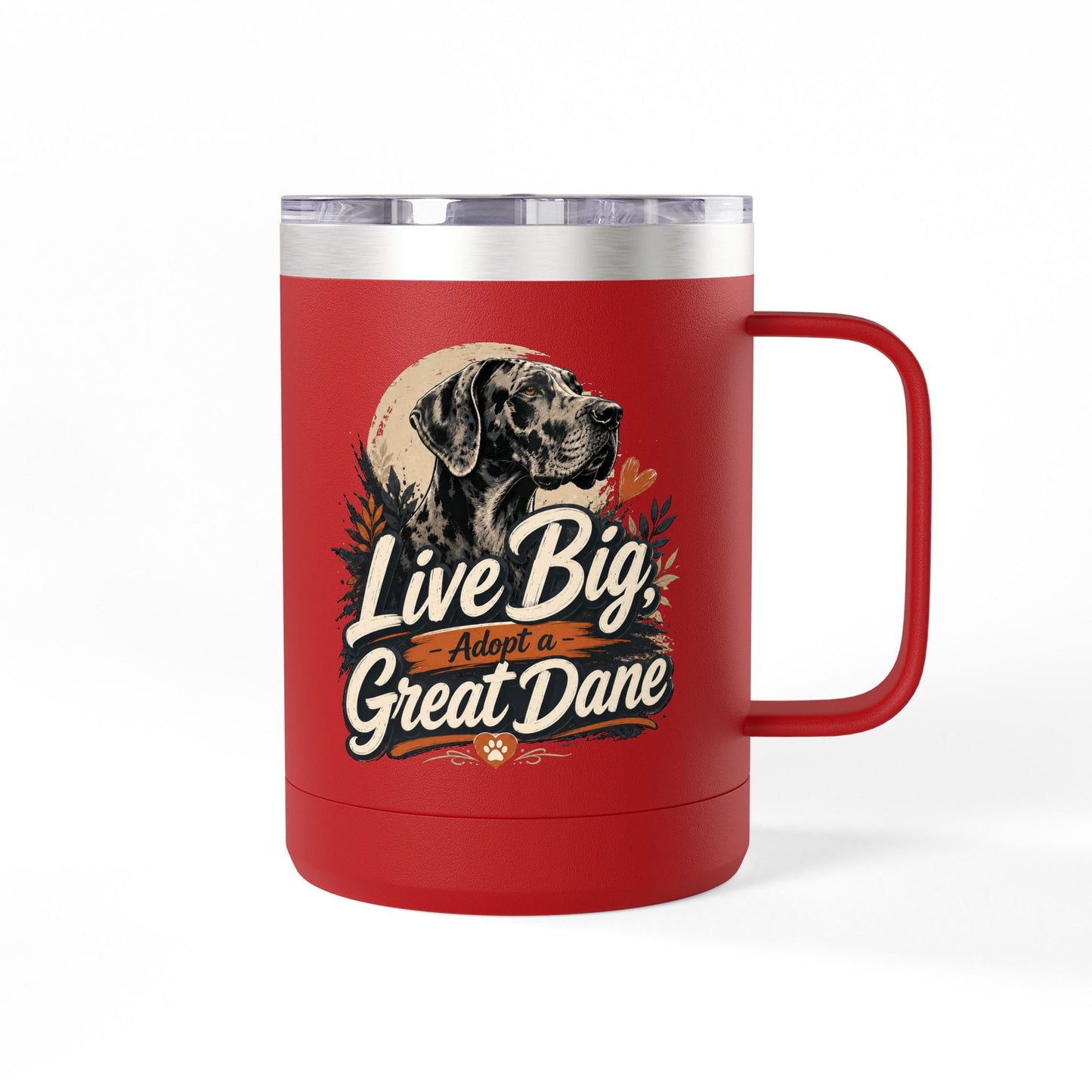 Great Dane Coffee Tumbler - "Live Big, Adopt a Great Dane" 15oz Insulated Mug