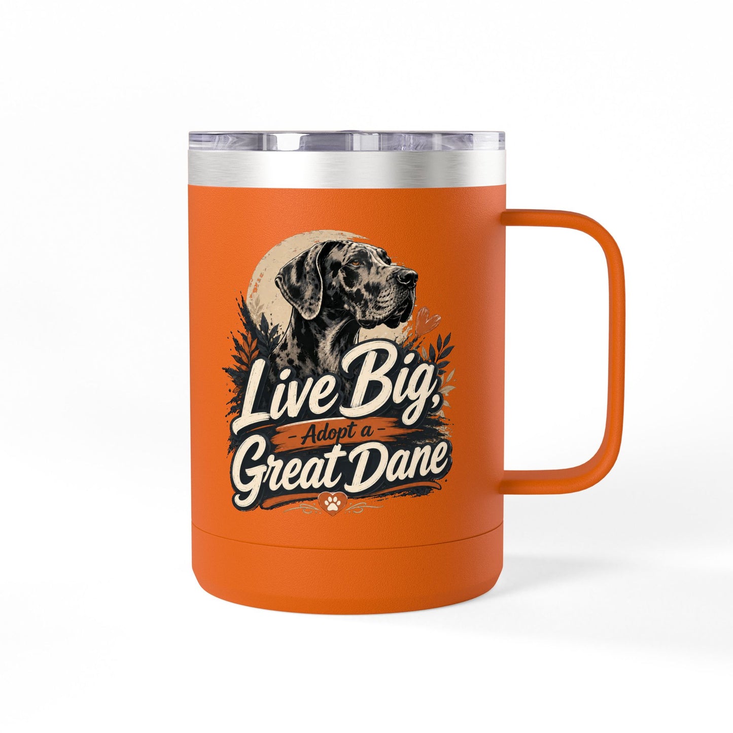 Great Dane Coffee Tumbler - "Live Big, Adopt a Great Dane" 15oz Insulated Mug