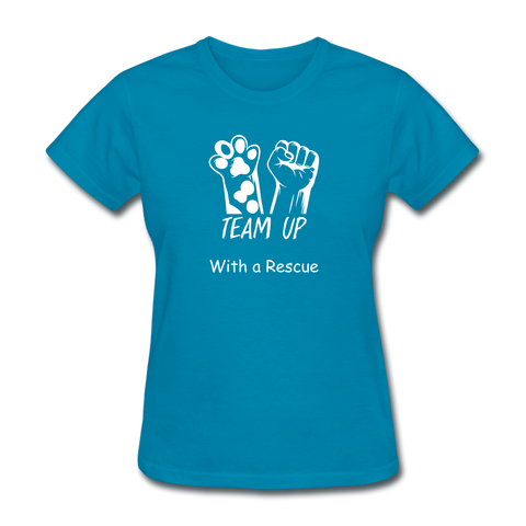Image of Team Up with a Rescue Women's T-Shirt - turquoise