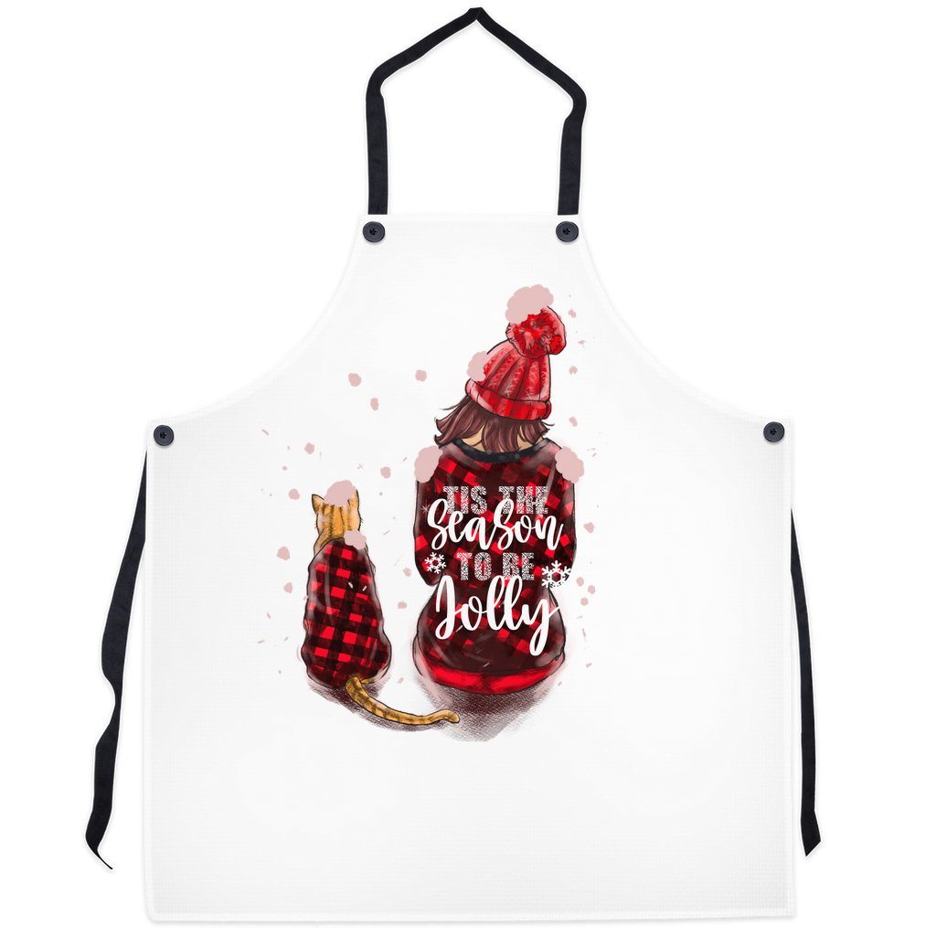 Apron with Cat and Woman Design | "Tis' the Season to be Jolly"