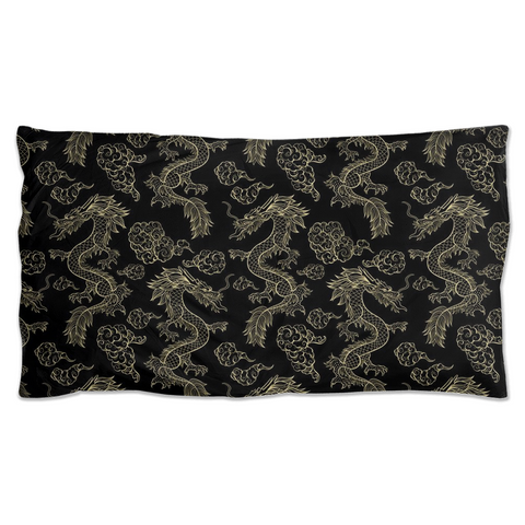 Image of Black Pillow Shams with Japanese Dragon Design