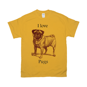 I love Pugs Vintage Drawing on T-Shirts