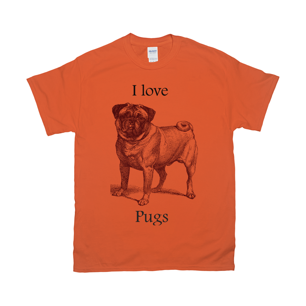 I love Pugs Vintage Drawing on T-Shirts