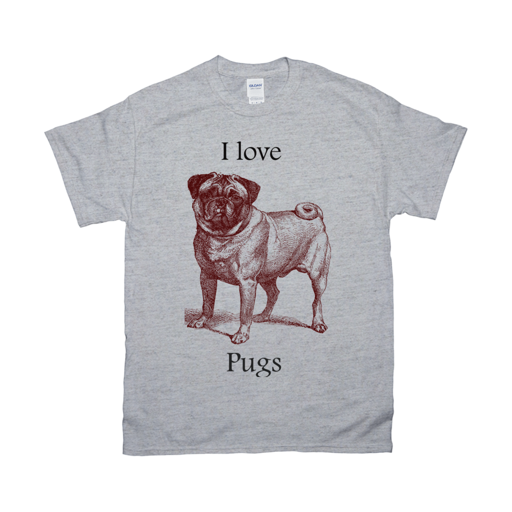 I love Pugs Vintage Drawing on T-Shirts