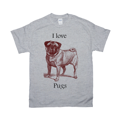 Image of I love Pugs Vintage Drawing on T-Shirts