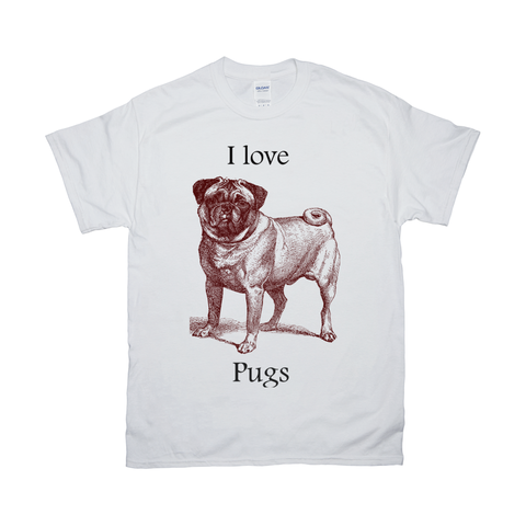 Image of I love Pugs Vintage Drawing on T-Shirts