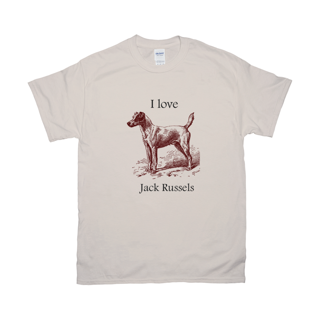 I love Jack Russels T-Shirts, Gift for Jack Russel Terriers Lovers. Vintage drawing on t-shirt, 100% cotton, Preshrunk