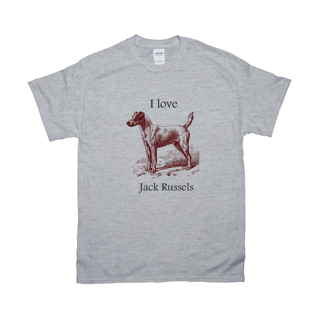 I love Jack Russels T-Shirts, Gift for Jack Russel Terriers Lovers. Vintage drawing on t-shirt, 100% cotton, Preshrunk