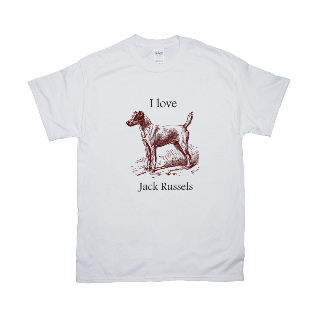 I love Jack Russels T-Shirts, Gift for Jack Russel Terriers Lovers. Vintage drawing on t-shirt, 100% cotton, Preshrunk