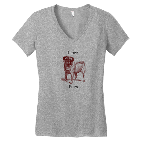 Image of I love Pugs Women's Cotton V-Neck Tee