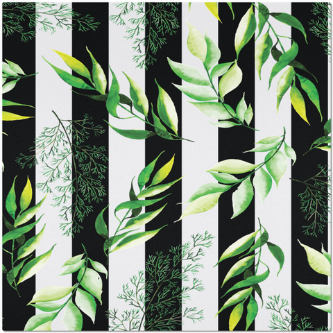 Image of Placemat with Watercolor Leaves and Black Stripes