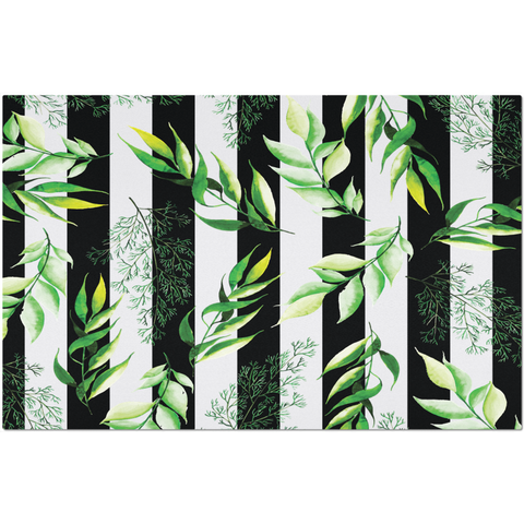 Image of Placemat with Watercolor Leaves and Black Stripes