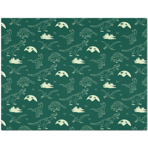 Placemat with Hand Drawn Dinosaurs on Green Background