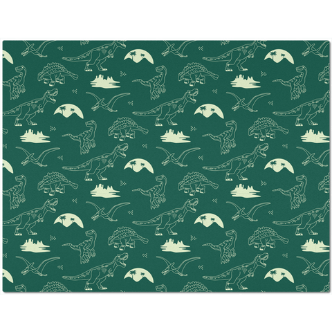 Placemat with Hand Drawn Dinosaurs on Green Background