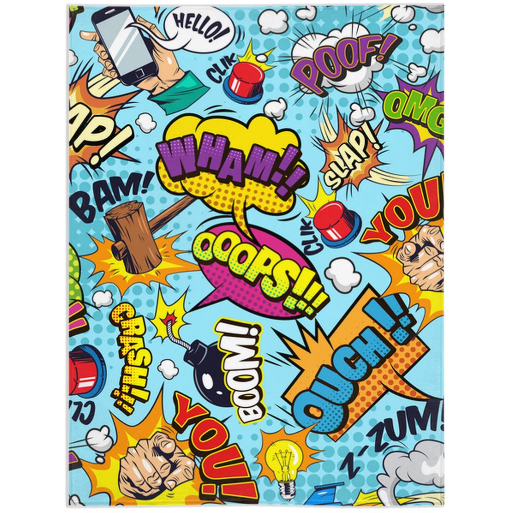 Minky Blanket With Colorful Comic Doodle Design