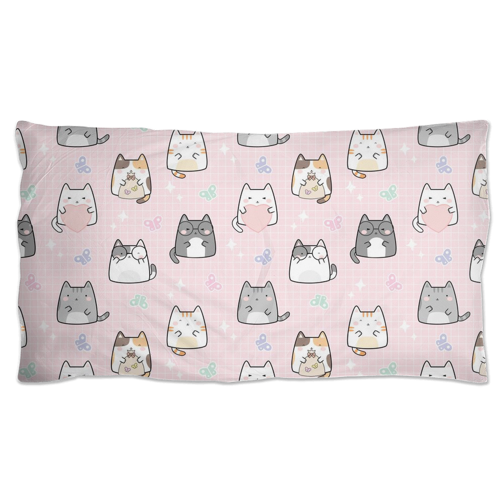 Light Pink Pillow Shams with Cats and Hearts Design