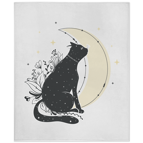 Image of Minky Blanket With Hand-Drawn Boho  Black Cat