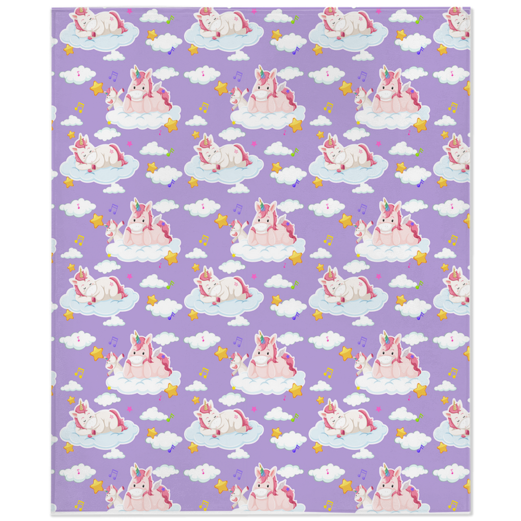 Purple Minky Blanket with Cute Unicorn Design