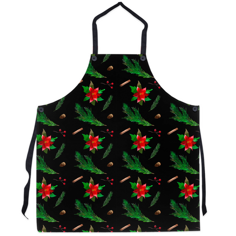 Black Apron with Floral Christmas Design