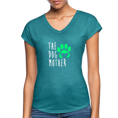 Image of The Dog Mother - Women's Tri-Blend V-Neck T-Shirt - heather turquoise