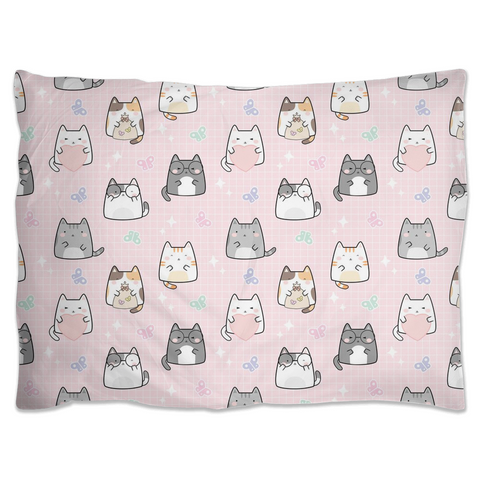 Image of Light Pink Pillow Shams with Cats and Hearts Design