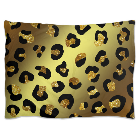Image of Gold Pillow Shams with Glitter Leopard Print