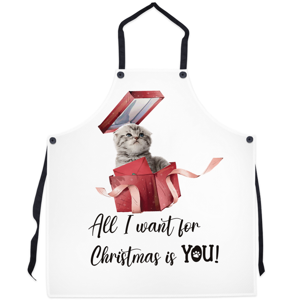 Apron with Cute Kitten Design | 'All I Want for Christmas is You'