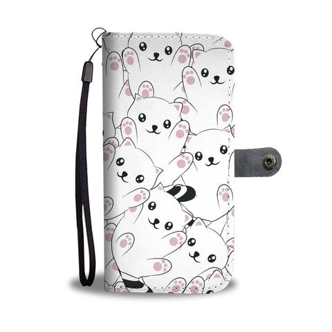 White Wallet Case with Kawaii Cat Design