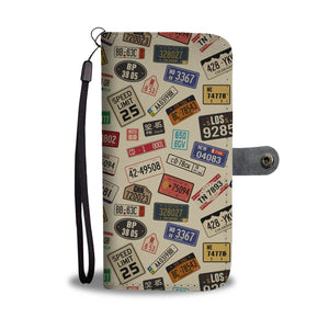 Wallet Case with Retro  Number Plates Pattern