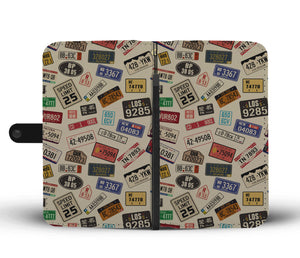 Wallet Case with Retro  Number Plates Pattern