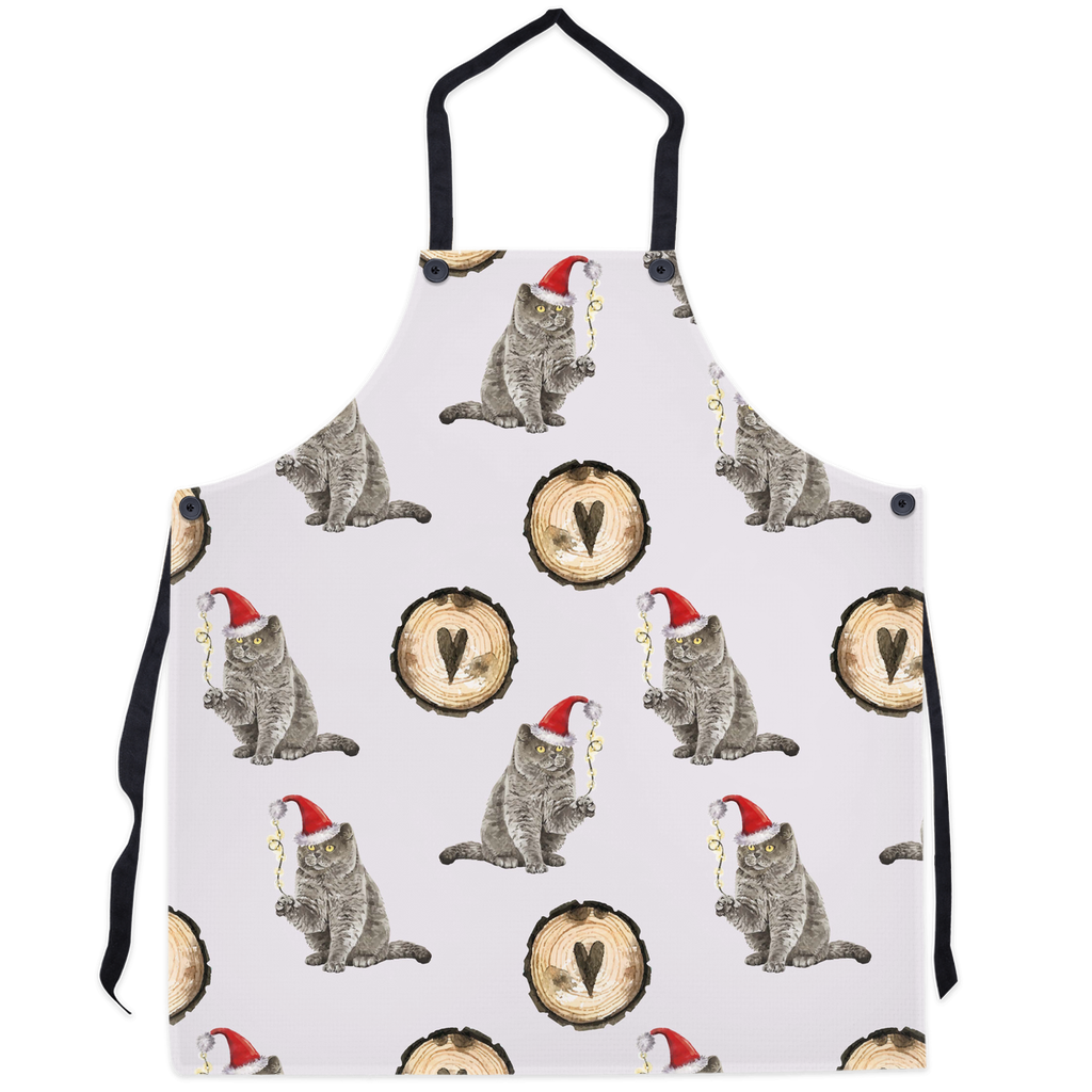 Apron with Christmas Gray Cat Pattern