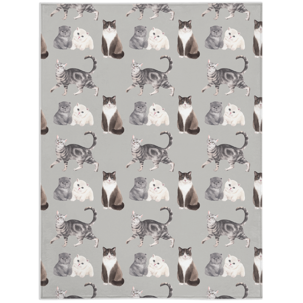 Minky Blanket with Watercolor Cute Cats Design