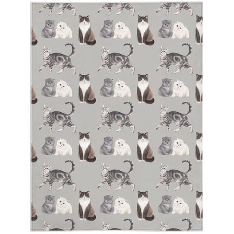 Image of Minky Blanket with Watercolor Cute Cats Design