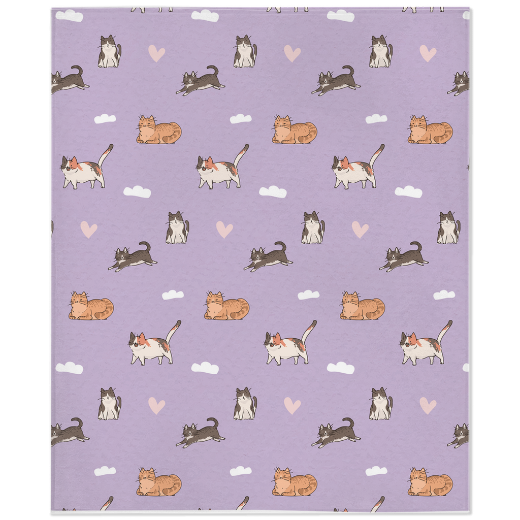 Purple Minky Blanket with Watercolor Cats Design