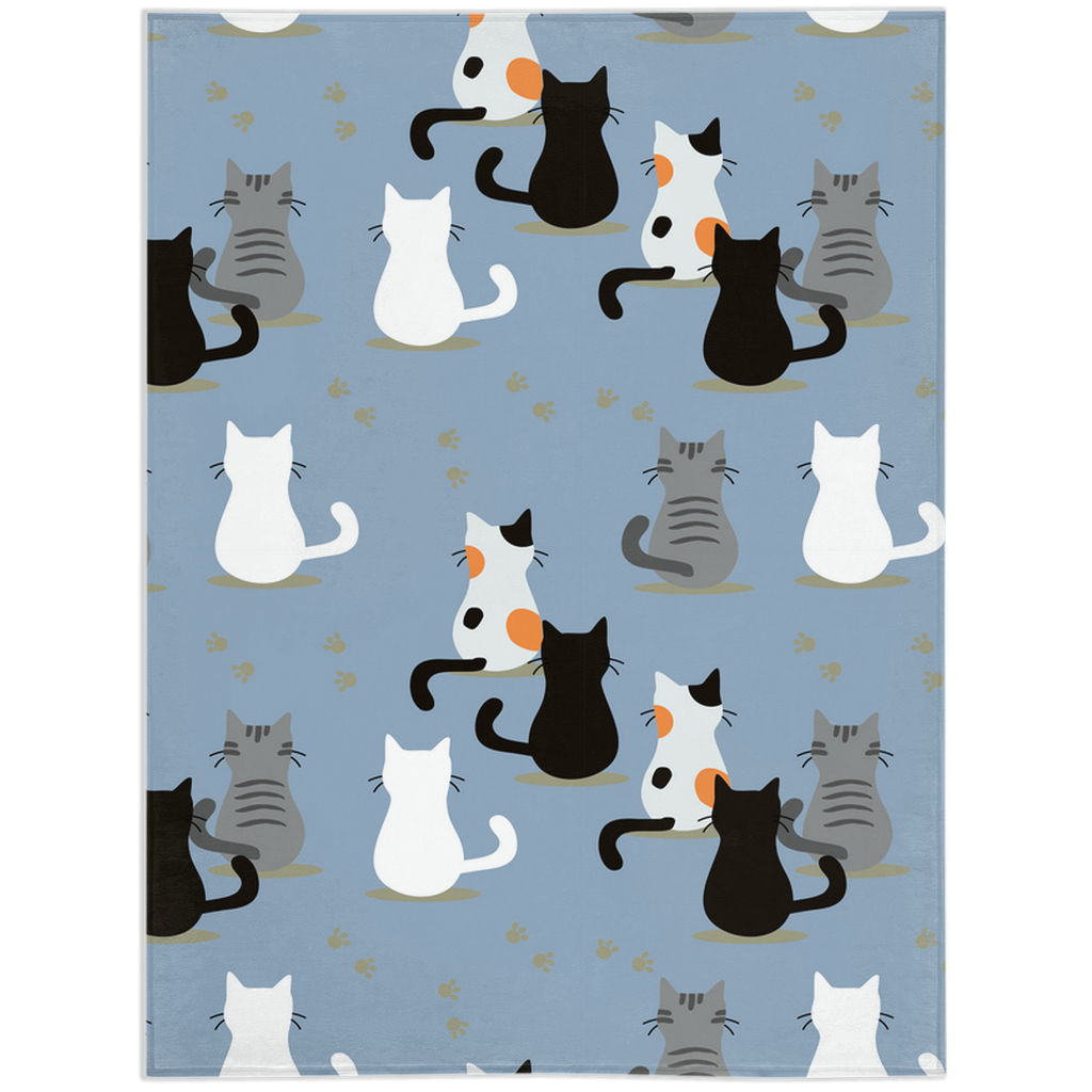 Light Blue Minky Blanket  With Cute Cat Design