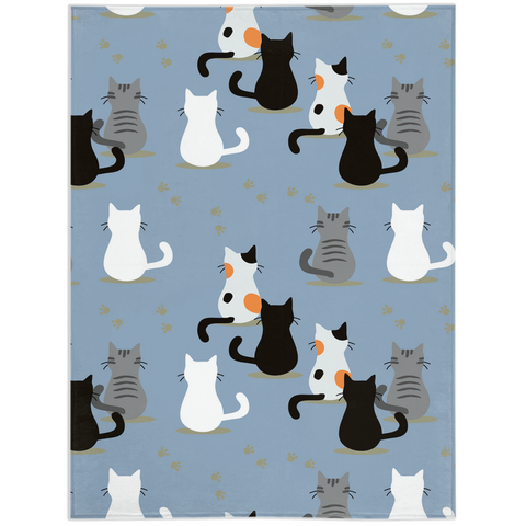 Image of Light Blue Minky Blanket  With Cute Cat Design