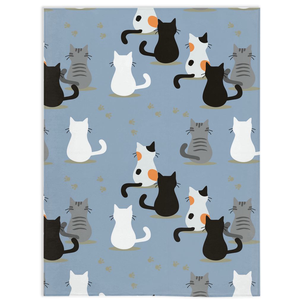 Light Blue Minky Blanket  With Cute Cat Design