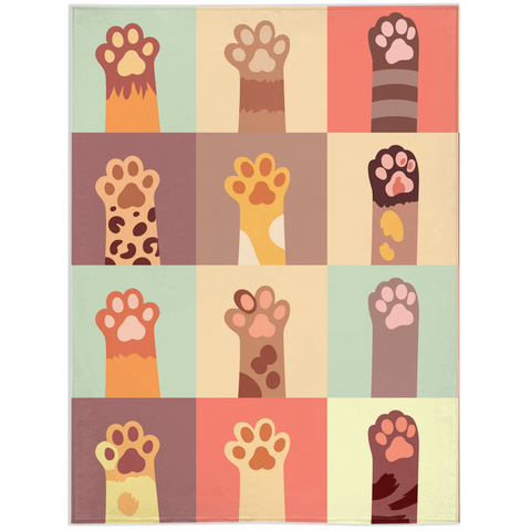 Image of Minky Blanket with Colorful Cat Paws Design