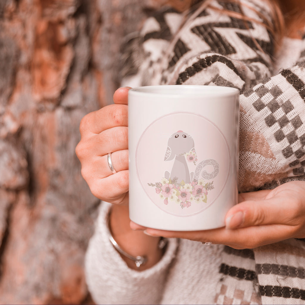 Mug with Cat and Flowers Print
