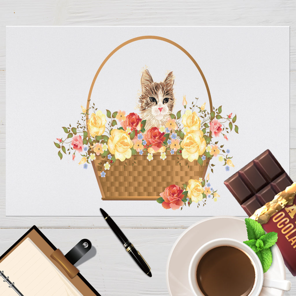 Placemat with Cat in a Basket Design