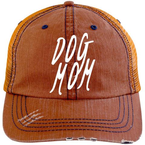 Image of Dog Mom Cap. Distressed Unstructured Trucker Cap, Embroidery