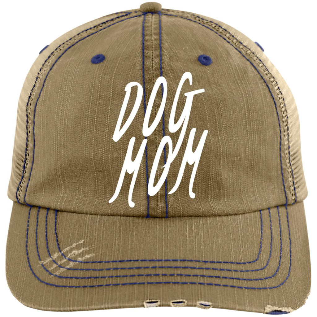 Dog Mom Cap. Distressed Unstructured Trucker Cap, Embroidery