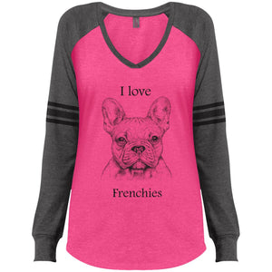 I love Frenchies  Ladies V-Neck T-Shirt