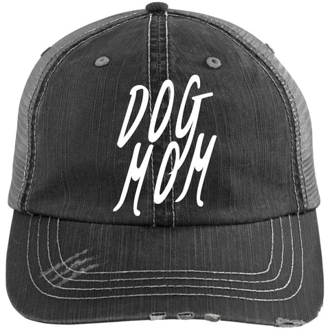 Image of Dog Mom Cap. Distressed Unstructured Trucker Cap, Embroidery