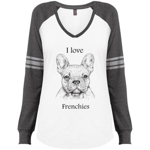 I love Frenchies  Ladies V-Neck T-Shirt