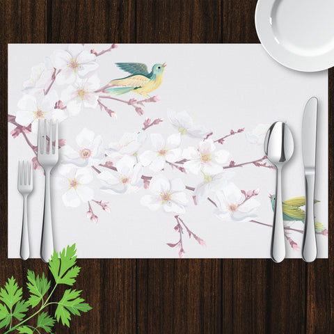 Image of Placemat with Hand drawn Cherry Blossom and Bird Design