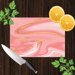 Glass Cutting Board with Pink and Gold Marble Design