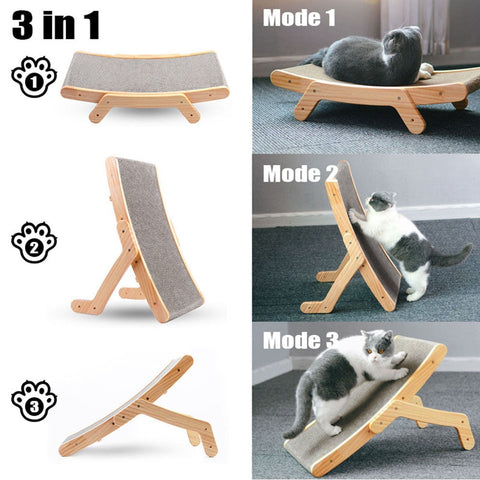 Image of Wooden Cat Scratcher Scraper. | Detachable Lounge Bed | 3 In 1 Scratching Pad For Cats